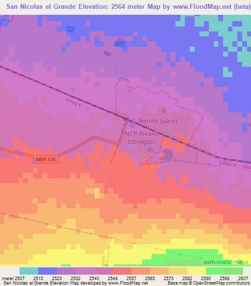 San Nicolas el Grande,Mexico Elevation Map