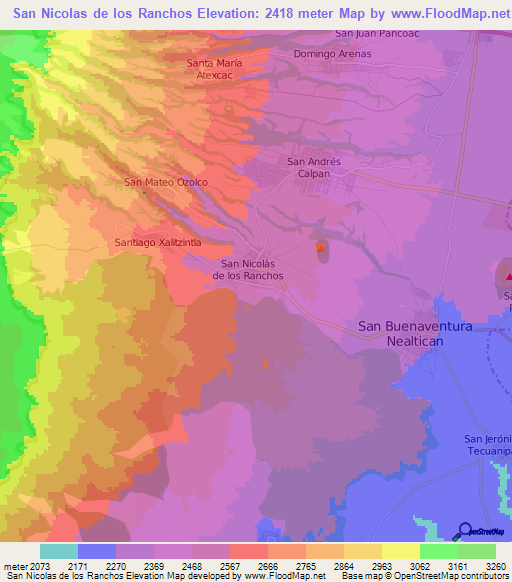 San Nicolas de los Ranchos,Mexico Elevation Map