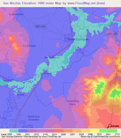 San Nicolas,Mexico Elevation Map