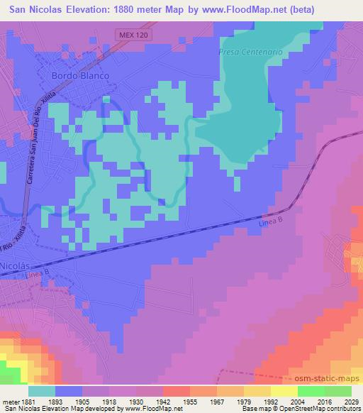 San Nicolas,Mexico Elevation Map