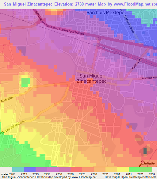 San Miguel Zinacantepec,Mexico Elevation Map