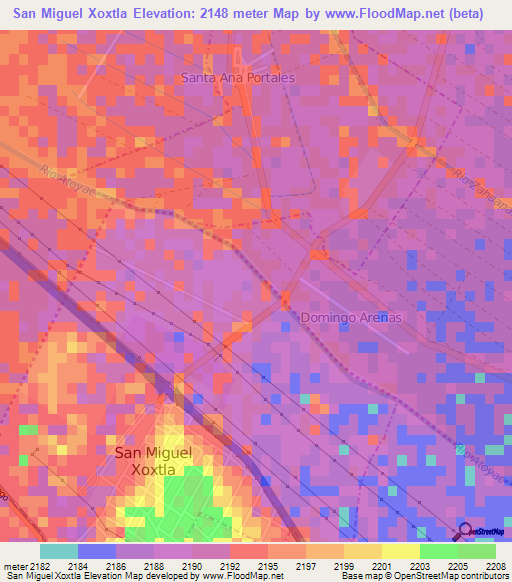 San Miguel Xoxtla,Mexico Elevation Map