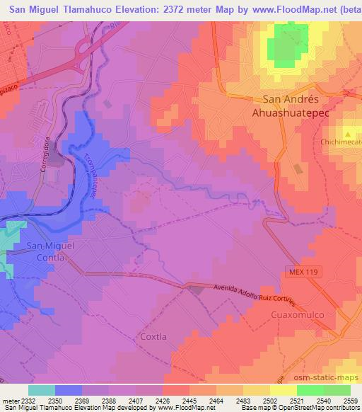 San Miguel Tlamahuco,Mexico Elevation Map