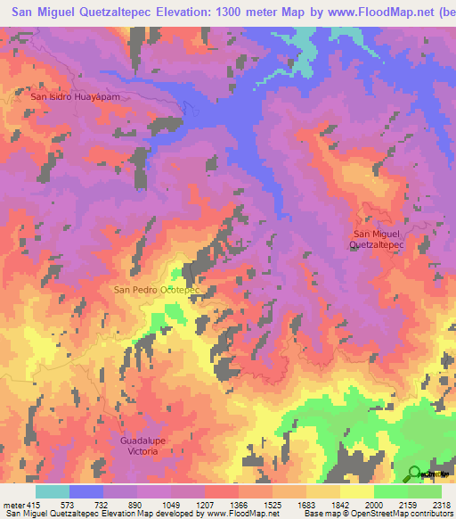 San Miguel Quetzaltepec,Mexico Elevation Map