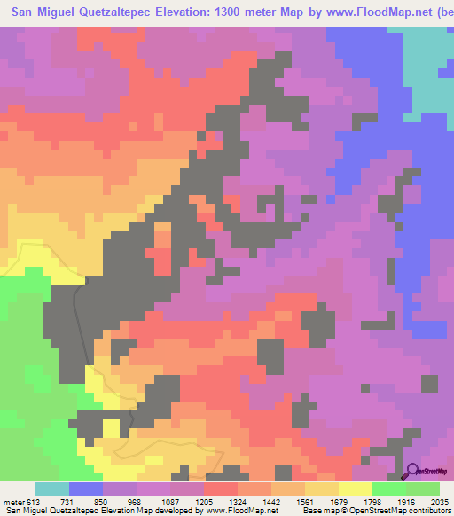 San Miguel Quetzaltepec,Mexico Elevation Map