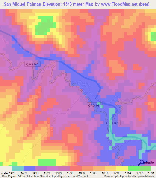 San Miguel Palmas,Mexico Elevation Map