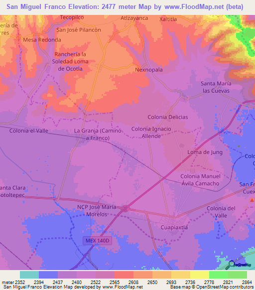 San Miguel Franco,Mexico Elevation Map