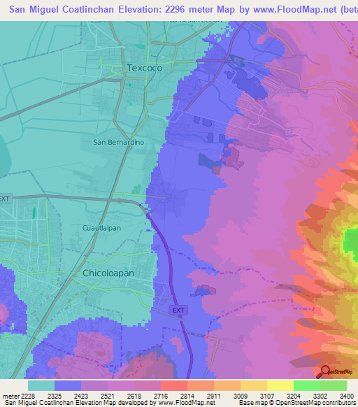 San Miguel Coatlinchan,Mexico Elevation Map