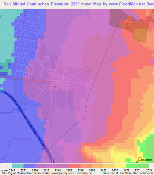 San Miguel Coatlinchan,Mexico Elevation Map