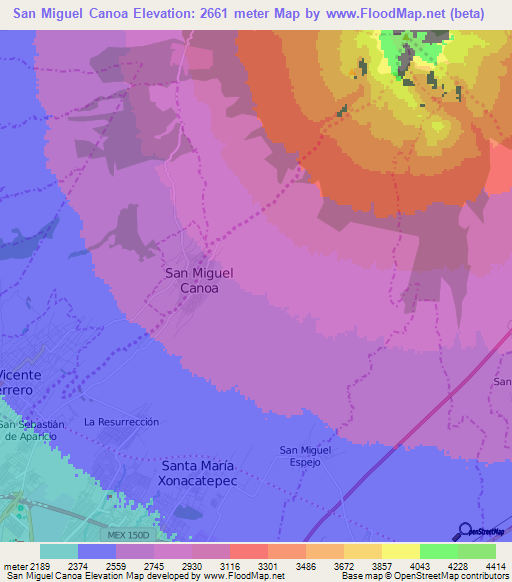 San Miguel Canoa,Mexico Elevation Map