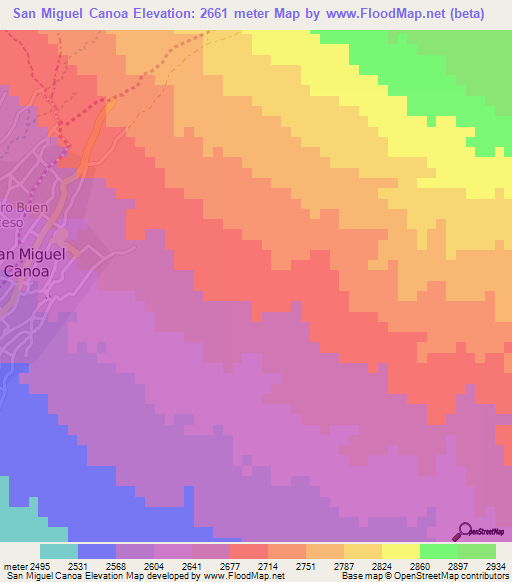 San Miguel Canoa,Mexico Elevation Map