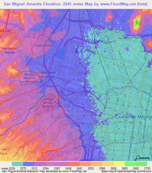 San Miguel Amantla,Mexico Elevation Map