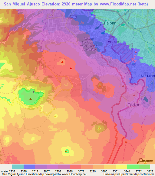 San Miguel Ajusco,Mexico Elevation Map