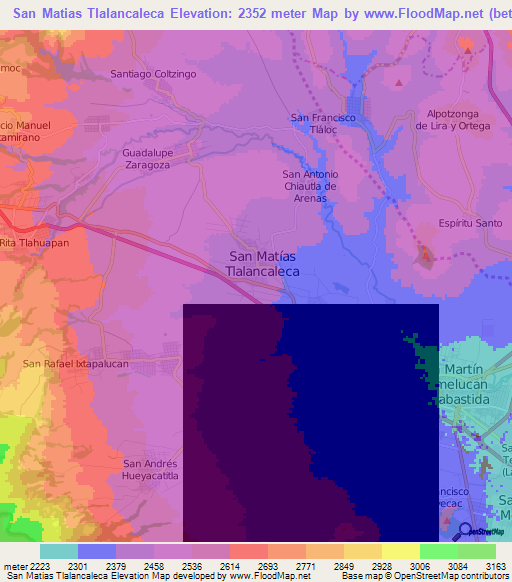 San Matias Tlalancaleca,Mexico Elevation Map