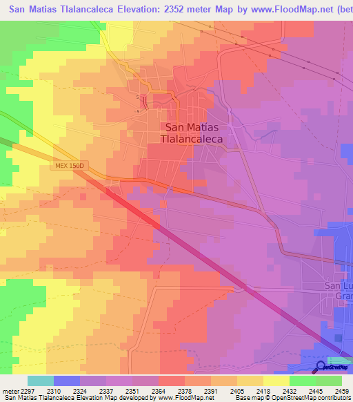 San Matias Tlalancaleca,Mexico Elevation Map