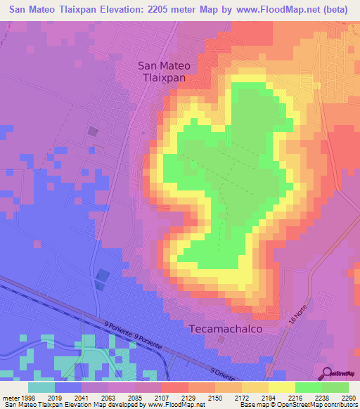 San Mateo Tlaixpan,Mexico Elevation Map