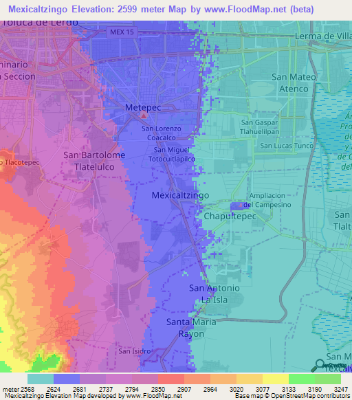 Mexicaltzingo,Mexico Elevation Map
