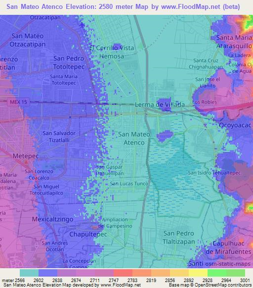 San Mateo Atenco,Mexico Elevation Map