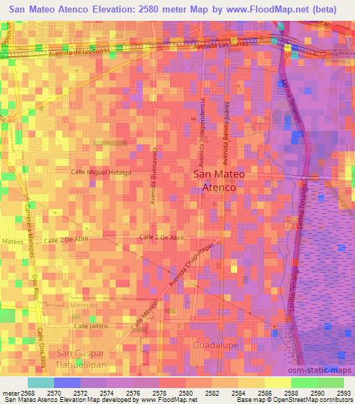 San Mateo Atenco,Mexico Elevation Map