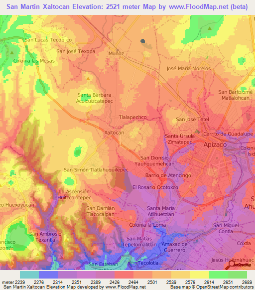 San Martin Xaltocan,Mexico Elevation Map