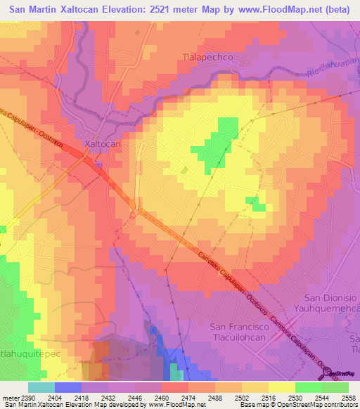 San Martin Xaltocan,Mexico Elevation Map