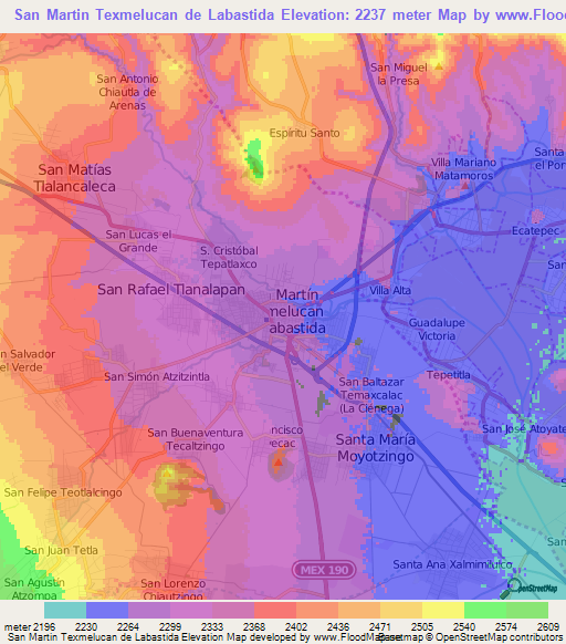 San Martin Texmelucan de Labastida,Mexico Elevation Map