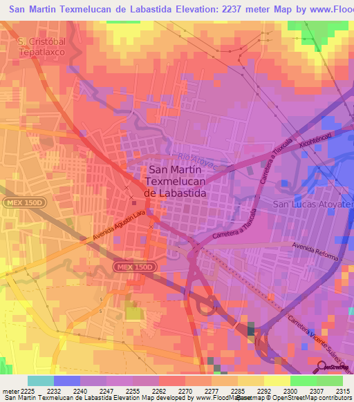 San Martin Texmelucan de Labastida,Mexico Elevation Map