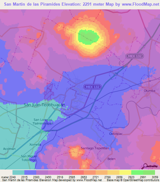 San Martin de las Piramides,Mexico Elevation Map