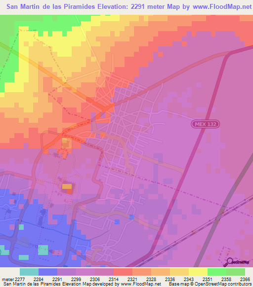 San Martin de las Piramides,Mexico Elevation Map