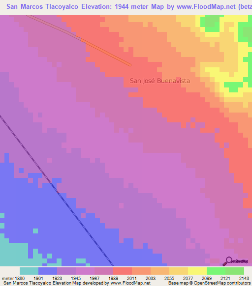 San Marcos Tlacoyalco,Mexico Elevation Map