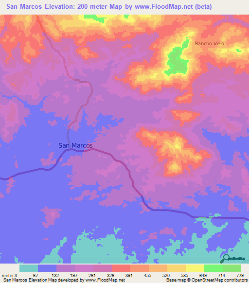 San Marcos,Mexico Elevation Map