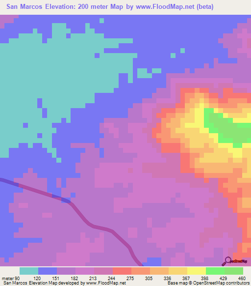 San Marcos,Mexico Elevation Map