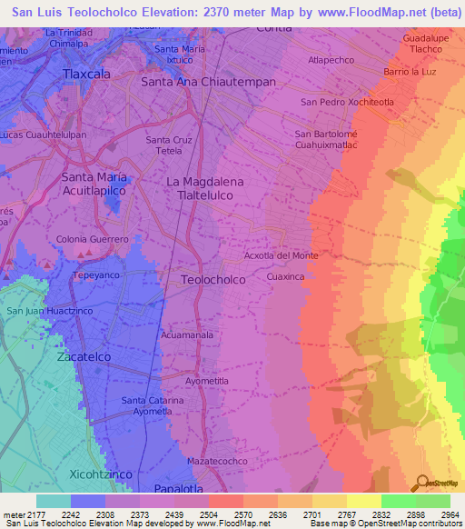 San Luis Teolocholco,Mexico Elevation Map