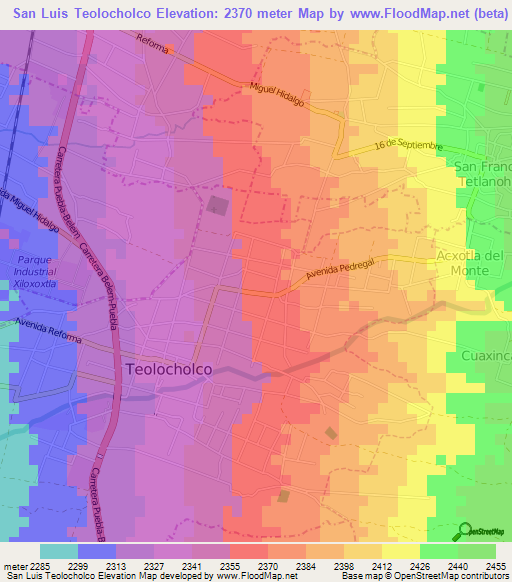 San Luis Teolocholco,Mexico Elevation Map