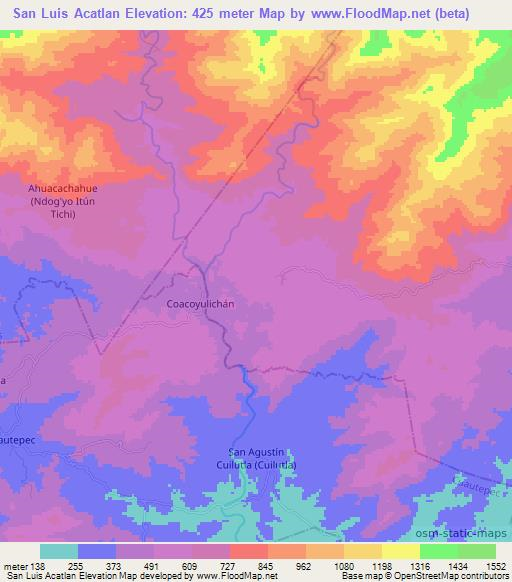 San Luis Acatlan,Mexico Elevation Map