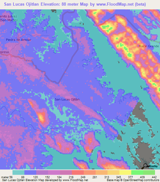 San Lucas Ojitlan,Mexico Elevation Map