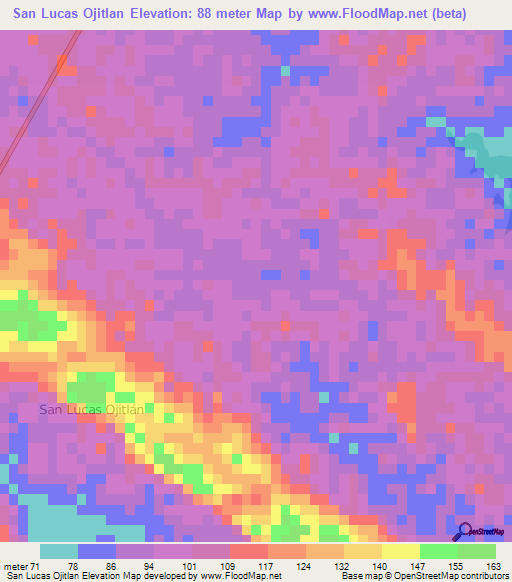 San Lucas Ojitlan,Mexico Elevation Map