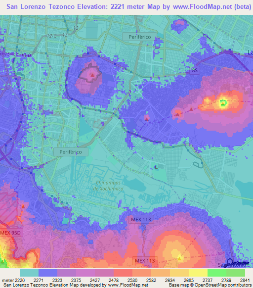 San Lorenzo Tezonco,Mexico Elevation Map