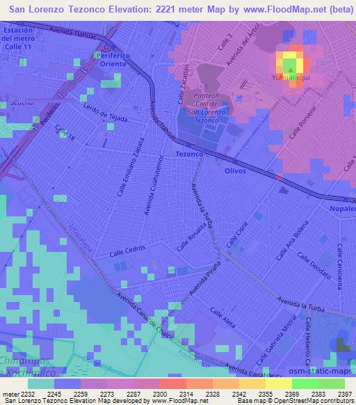 San Lorenzo Tezonco,Mexico Elevation Map