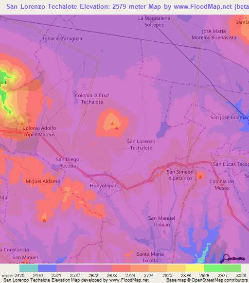 San Lorenzo Techalote,Mexico Elevation Map