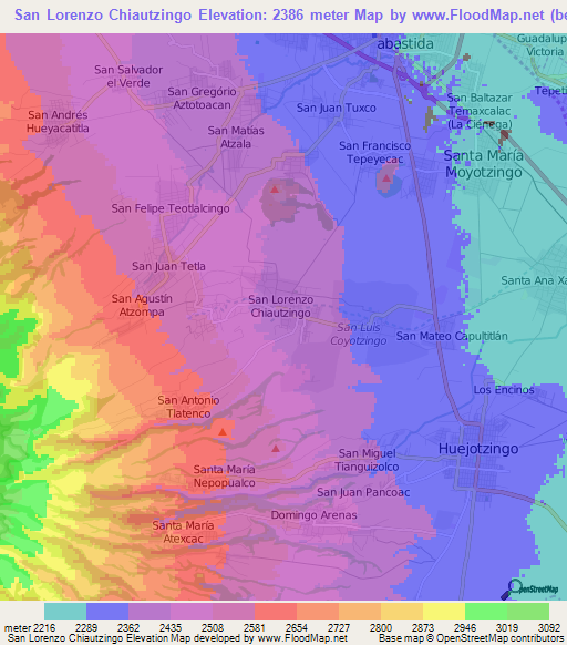 San Lorenzo Chiautzingo,Mexico Elevation Map