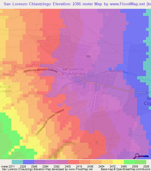 San Lorenzo Chiautzingo,Mexico Elevation Map