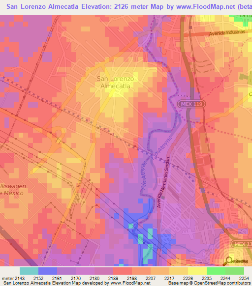 San Lorenzo Almecatla,Mexico Elevation Map