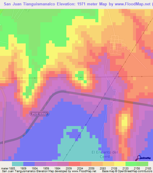 San Juan Tianguismanalco,Mexico Elevation Map