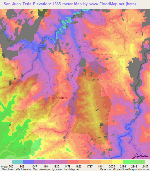 San Juan Tetla,Mexico Elevation Map