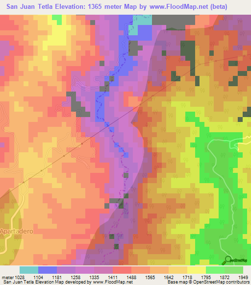 San Juan Tetla,Mexico Elevation Map