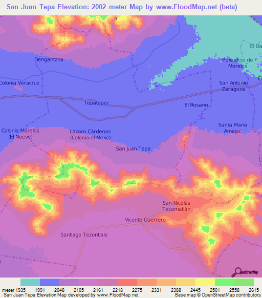 San Juan Tepa,Mexico Elevation Map