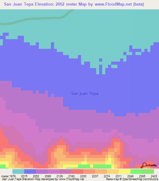 San Juan Tepa,Mexico Elevation Map