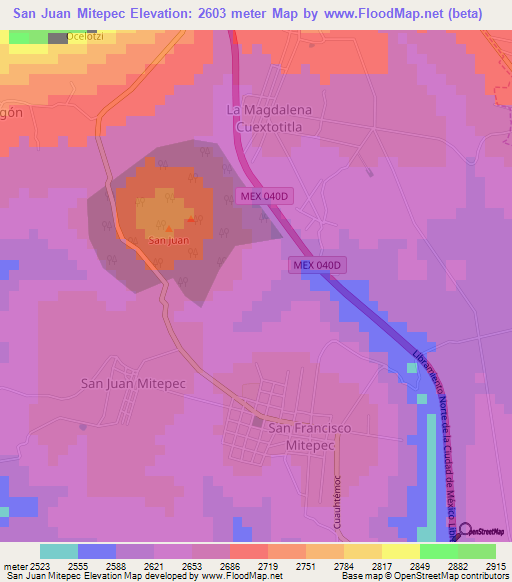 San Juan Mitepec,Mexico Elevation Map