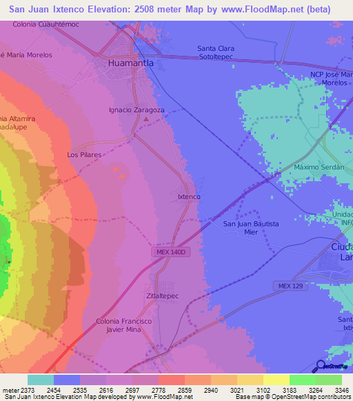 San Juan Ixtenco,Mexico Elevation Map